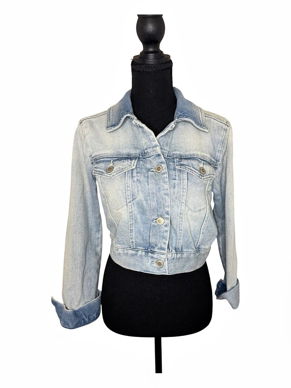Hollister Light Wash Cropped Denim Jacket Blue XXS